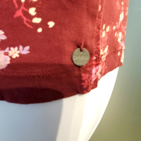 Chic Floral Tank Top, Burgundy w/ White & Pink Flowers, Stretchy, Thin Staps - Picture 7 of 8